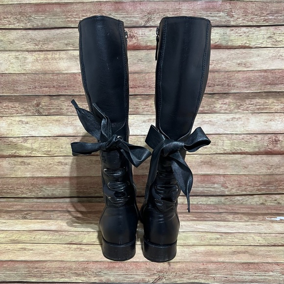 Valentino Black Leather Ascott Ribbon Tall Boots - Picture 10 of 11